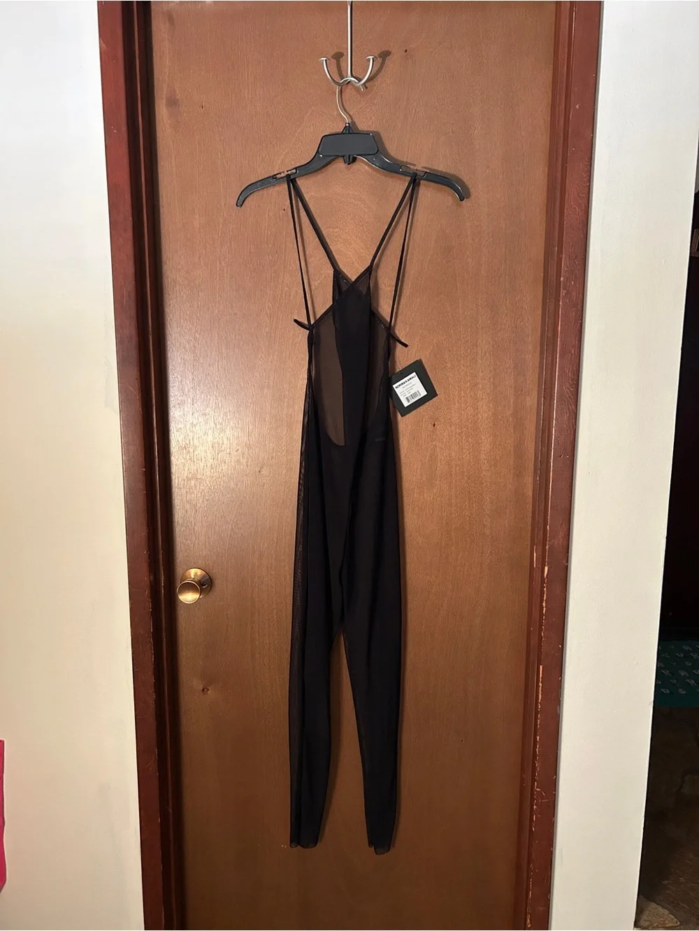NWT Norma Kamali Low Back Fara Slip Catsuit Black Mesh Size S/36